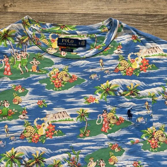 Polo Ralph Lauren Hawaiian All Over Print Pocket T Shirt Size XL - Picture 2 of 4
